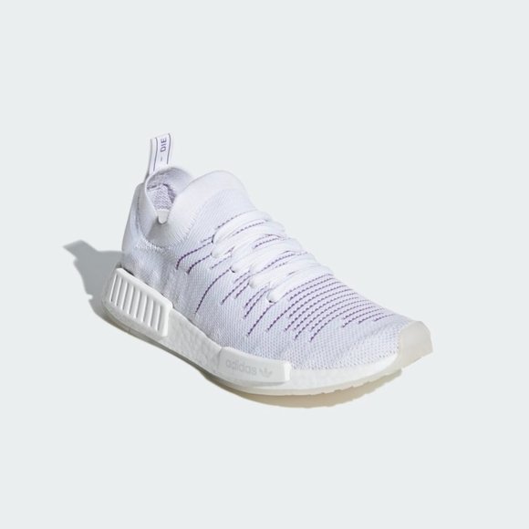 Adidas Originals Womens White Purple NMD_R1 STLT Primeknit Shoes Size 5.5 BD8017 - Picture 1 of 5